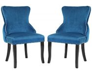 FDW Dining Chairs Arm Accent Chairs Dining Room Chair Kitchen Chair Dining Metal Side Chairs Solid Wood Modern Tufted Upholstered for Home Kitchen Bedroom Living Room Arm Side Chairs Set of 2 Blue