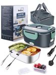 Buddew Electric Lunch Box 80W Lunch Heater for Adults, 12/24/110-230V Portable Food Warmer for Travel & Work, 1.5L, Loncheras para Hombres de Trabajo (Green)