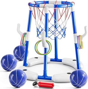 MSKOLER Swimming Pool Basketball Hoop Toy for Kids 3 4 5 6 Years Old - Floating Pool Basketball Game Toys with 4 Balls Air-Pump, Outdoor Play, Poolside Summer Water for Boys Girls Age 4-8-12(Blue)