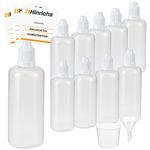 Hinrichs 10 x 100ml Squeeze Bottle with funnel measuring beaker and 10 labels - measure store liquids - child-proof lock - Squeezy Bottles LDPE material â€“ Wash Bottle - Squeezy bottle