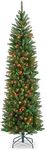 National Tree Company National Foot Kingswood Fir Pencil Tree with 300 Multicolored Lights, Hinged (KW7-313-70), Green, 7 Ft