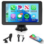 Portable Wireless Carplay Car Stereo with Mirror Link, 7" HD Drive Play Screen for Cars, Android Auto, Bluetooth, GPS Navigation, FM, AUX, Voice Control, Car Radio Receiver