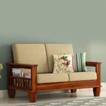 QUENWOOD FURNITURE STORE Solid Sheesham Wooden Sofa for Living Room | 2 Seater Sofa with Magzine Holder | Sofa Set Furniture for Home | Honey Finish