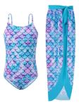 Naiyafly Girls One Piece Swimsuit with Cover Up Wrap Skirt Set Tropical Two Piece Bathing Suit For Teen Girls Kids Beach Swimwear 9-14 Years