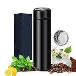 Insulated Bottles- Vacuum Tumbler for Coffee, Tea and Drinks with Stainless Steel Infuser - 15 oz Tea Thermos Coffee Travel Bottle/Keeps Drinks Hot or Cold for Hours/Gift Packing (Black)