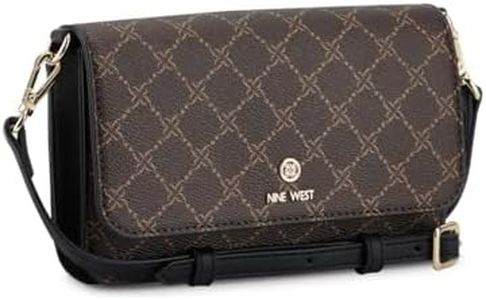 NINE WEST linnette Phone Wallet on a String, Brown Black Logo, Brown Black Logo