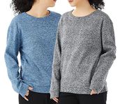 TEX2FIT 2-Pack Women’s Crewneck Sweatshirts, Comfort Fleece Pullover Sweaters (Light Grey Melange/Blue Melange, L)