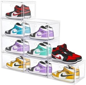 Yukui LLc Large Shoe Boxes Clear Plastic Stackable, 8 Pack Drop Side Shoe Storage Organizer with Magnetic Door, Shoe Container Sneaker Storage Display Case Fit up to US Size 13 CLEAR
