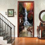 A.Monamour 3D Door Stickers for Interior Doors Deep Forest Waterfall in Nakornnayok Thailand Nature Scenery Vinyl Waterproof Self Adhesive Door Mural Decals for Bedroom Office Bathroom 77x200cm