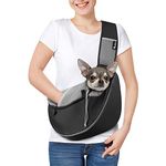 Pawaboo Dog and Cat Sling Carrier, Hand Free Dog Papoose with Zipper Touch Pocket, Breathable Mesh Puppy Carrier, Crossbody Satchel Dog Purse with Adjustable Strap for Outdoor Travel, Black, Small