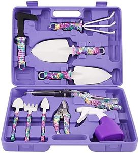 Garden Tools Set, 10 Pieces Gardening Gifts Stainless Steel with Storage case with Garden Trowel Pruners, Rake, Shovel, Trowel, Sprayer, and More -Garden Gifts for Men & Women (Purple 10pcs Set)