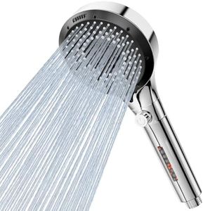 Vinabo Pommeau De Douche Anti Calcaire Haute Pression, Douchette Douche Salle De Bain Avec 6 Types De Jets, Pommeau De Douche Economie Deau Avec Bouton D'ArrêT D'Eau (Argent/Chrome)