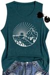 QAUN Womens Adventure Shirts Hiking Mountain Tshirts Camping Graphic Sleeveless Summer Casual Tank Tops(Green, Small)