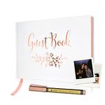 Wedding Guest Book – Polaroid Album Photo Guestbook Registry Sign-in with Gold Foil & Gilded Edges – White Hardbound Book with Bookmark – 9” x 6” Small Rose Gold (100 Pages)