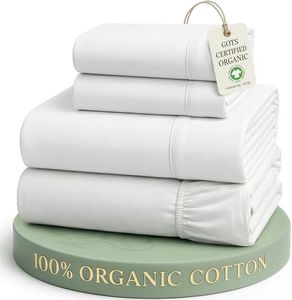 LANE LINEN 100% Organic Cotton King Size Sheets Set, Soft & Comfy All Season Breathable Sheets King Size, Percale Weave Fully Elasticized Eco Friendly Naturally Cooling King White Bed Sheets