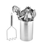 Evokk Set of 10 Stainless-Steel Kitchen Utensil piece high–quality Nonstick & Heat Resistant Kitchen Tools, Turner,Ladle, Spaghetti Server, Serving Spoons,Whisk, Potato Masher,Tongs and Utensil Holder