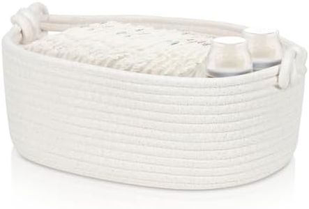 Small Rope Basket for Organizing, Gifting - Decorative Baskets for Gifts Empty - Cute Woven Gift Baskets - Dog Cat Toy Box - Toy Organizer Baby Nursery Bin - White Storage Basket with Handle