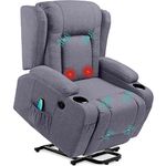 Best Choice Products Modern Linen Electric Power Lift Chair, Recliner Massage Chair, Adjustable Furniture for Back, Legs w/ 3 Positions, USB Port, Heat, Cupholders, Easy-to-Reach Side Button - Blue