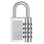 ZHEGE Combination Padlock for Locker, 4 Digit Combination Lock for Gym, School, Employee Lockers, Weatherproof Outdoor Padlocks with Code for Fence, Gate, Shed, Garage (1 Pack, Sliver)