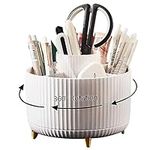 Desk Pencil Pen Holder, 5 Slots 360°Degree Rotating Pencil Pen Organizers for Desk, Desktop Storage Stationery Supplies Organizer, Cute Pencil Cup Pot for Office, School, Home, Art Supply, White