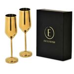 Exclusivish Shiny PVD Gold Champagne Glasses (Set of 2) with Gift Box – Perfect Diwali, Wedding, Anniversary, and Couple Gift – Elegant Wine Glasses for Marriage, Engagement, or Special Occasions