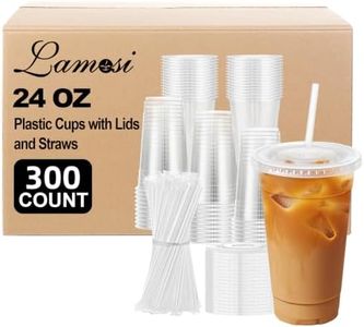 Lamosi 300 Pack 24 oz Plastic Coffee Cups with Lids, Disposable Clear Cups