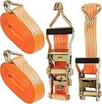 AHUNTTER Ratchet Tie Down Straps 5cm x 10m Heavy Duty Lashing Strap, Securing Straps with Handle and Metal J Hook, 5 Ton Break Strength for Trucks, Cars, Motorcycles – Orange