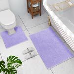 LINENOVA 2-Piece Chenille Bathroom Rugs Set - Non-Slip, Absorbent Bath Mats + U-Shape Contoured Toilet Mat - Lavender