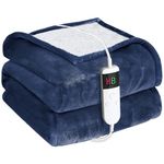 Cushious Electric Heated Blanket Throw 150×200cm, 10 Heat Settings & 8 Hours Auto-Off Timer, Overheat Protection & Machine Washable, Flannel & Sherpa Heating Blanket for Sofa Bed Office
