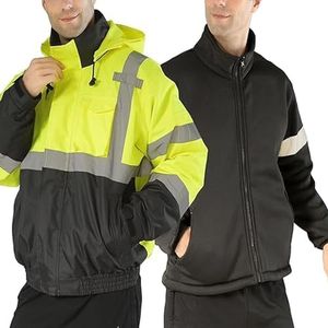 sesafety High Visibility Reflective Jackets for Men Waterproof, 3 In 1 Hi-Vis Reflective Winter Bomber Safety Rain Coat with Zipper Sweater, Construction