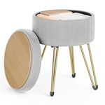 SONGMICS Vanity Stool Chair, Small Ottoman Stool with Storage, Velvet Makeup Stool, 15.4 Dia. x 17.5 H Inches, Dove Gray ULOM003G02