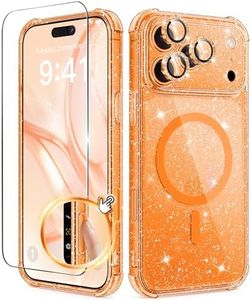 BERFY for iPhone 17 Pro Max Case for Women, Compatible with MagSafe, Clear Glitter Shockproof Protective Case, Anti-Yellowing, with Screen Protector & 3 Diamond Camera Lens Covers 6.9", Star Orange