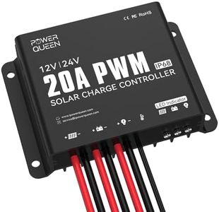 Power Queen 20A 12V/24V PWM IP68 Waterproof Solar Charger Controller with LED Indicators, Ideal for LiFePO4, AGM, Gel, Flooded Battery in RVs, Trailers, Boats, Yachts