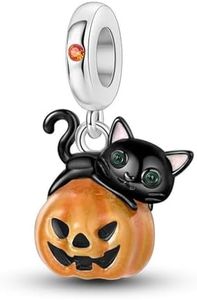 BIZK 925 Sterling Silver Charm for Bracelets and Necklaces Charms for Women Fashion Jewelry for Women Friend and Mother (Black Cat Pumpkin)