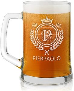 Maverton Boccale per la Birra in vetro con personalizzazione - capienza 500 ml idea regalo per il compleanno - H12 cm x Ø8,5 cm - Perfetto per ogni uomo amante della buona Birra - re della birra