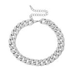 Ingemark Shiny CZ Rhinestone Curb Cuban Link Chain Choker for Women Unisex Cool Hip Hop Miami Cuban Diamond-Cut Chain Choker Necklace, Metal, nope