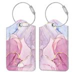 Fintie 2 Pcs Luggage Tags, Privacy Cover ID Label with Stainless Steel Loop and Address Card for Travel Bag Suitcase (Glittering Marble)