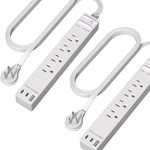 LIDER Outlet Extender with 4 Receptacles, USB-A and 2 USB-C, Ultra-Thin Flat-Plug with Cord Extender, 4-Outlet Power Strip, Slim Angled Design, Surge Protector, 720 Joules, 5ft Cord, White, 2 Pack