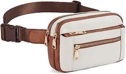 Telena Fanny Packs for Women Cross Body Bag Leather Belt Bag Fashionable Waist Bag with Adjustable Strap Beige Brown