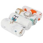 Baby Swaddle Blankets - Premium Soft 100% Cotton Muslin Swaddle Receiving Blanket for Baby Boys or Baby Girls, 47 x 47 Inch, Set of 4, Unisex - Deer/Owl/Dinosaur/Fox