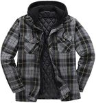 ZENTHACE Men's Quilted Lined Flannel Hooded Shirt Jacket,Fall Winter Long Sleeve Outdoor Plaid Flannel Shacket Jackets Ash M