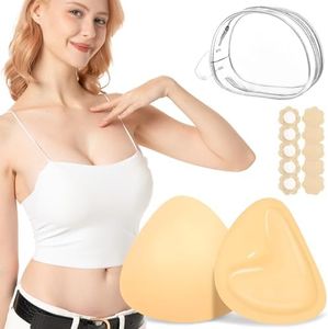 LAZYROSY Double Sided Sticky Bra Ultra Boost Inserts Pads Reusable Push Up Lift Self Adhesive Bra Pads for Bikini Swimsuit Sports Strapless Bra C Cup Beige