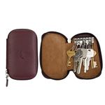 Adamis Genuine Leather Keychain Holder Pouch, Key Case, Soft Strong and Compact Organizer and Wallet with Zip Closure for Extra Safety and Key Holder 6 Hooks W55 Wine, Size 6 x 11 cm