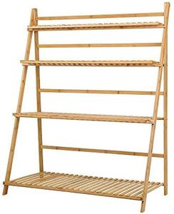 Artiss Bamboo Plant Stand, 4 Tiers Outdoor Pot Plants Flower Stands Ladder Planter Shelf Display Shelves Corner Standing for Indoor Living Room Garden Patio, Foldable Extra Back Braces 122cm Height