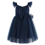 Flofallzique Toddler Party Dress Summer Flutter Sleeve Infant Baby Birthday Tutu Outfit Special Girls Tulle Dresses (6T, Navy)