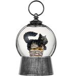 Halloween Snow Globe Lantern with 6-Hour Timer, Light-Up Halloween Decorations Indoor, Scary Musical Snow Globe with Swirling Glitter, USB and Battery Powered Black Cat and Mummy