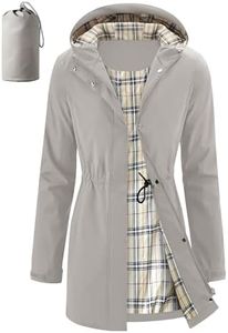 iCreek Women's Long Rain Jacket Waterproof Packable Hooded Windbreaker (Light Khaki, M)