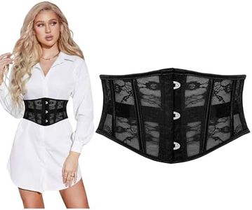 SUOSDEY Sheer Lace Corset Belt for Women Underbust Boned Lace Up Transparent Mesh Bustier Waspie Belt Renaissance Corset