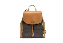 Michael Kors Phoebe Medium Flap Drawstring Backpack Signature MK Logo Brown, Brown, Modern