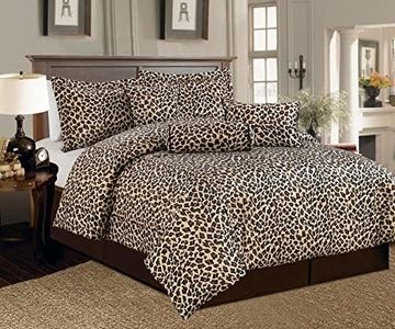 Beautiful 7 Pc Brown and Beige Leopard Print Faux Fur Comforter Bedding Set (King)